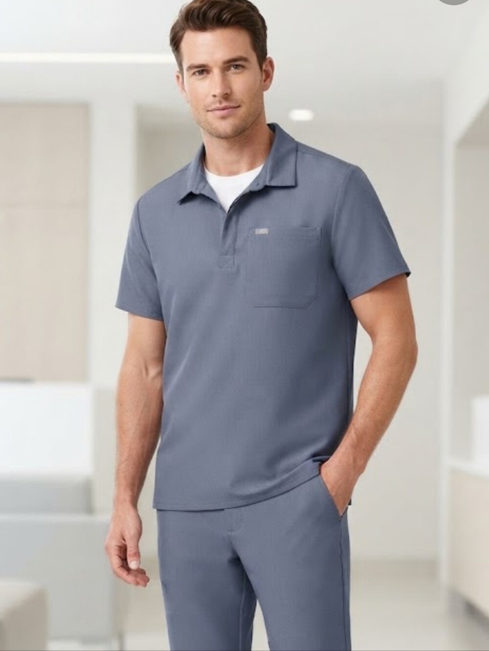 Figs Figs Mens Shirts Figs Lima Scrub Polo Top Slate Blue Color Size XXL